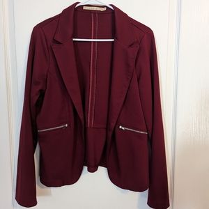 Burgundy blazer. Great to wear for the office or a date night.